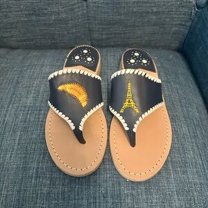 Jack‎ Rogers Navy Paris Sandals Embroidered with Eiffel Tower & Croissant